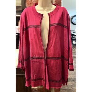 Misook Blazer Jacket Cardigan Sweater Pink Black Trim 3X Flaw